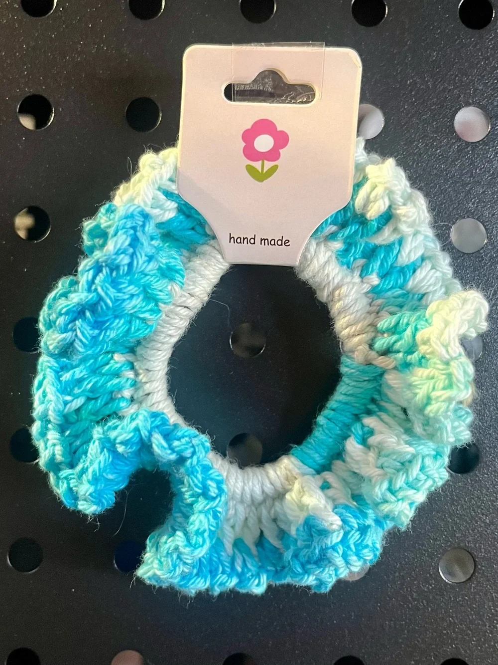 Handmade Crochet Scrunchie Set of 2 Blue White Ombre Hair Ties NIP